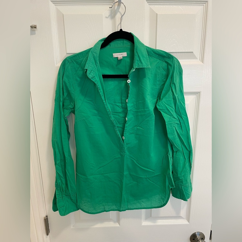 J. Crew Emerald Green Notched Collar Long Sleeve Shirt